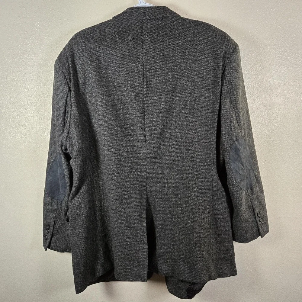 Stafford Sport Coat Mens 46R Gray Lamb Wool Tweed Herringbone Elbow Patch Blazer